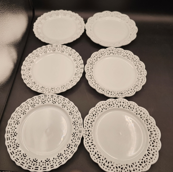 6 Pier 1 Lace Doily dessert/salad plates - 2 Pairs Matching Patterns 2 Random - Picture 1 of 5